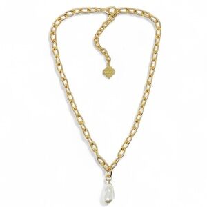 Estate Gold Chain Necklace with Teardrop Pearl Nugget Pendant